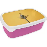 MuchoWow Broodtrommel Roze - Lunchbox Plant - Minimalistisch - Bloem - Geel - Brooddoos 18x12x6 cm - Brood lunch box - Broodtrommels voor kinderen en volwassenen