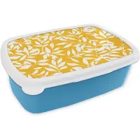 MuchoWow Broodtrommel Blauw - Lunchbox Bladeren - Takken - Geel - Brooddoos 18x12x6 cm - Brood lunch box - Broodtrommels voor kinderen en volwassenen