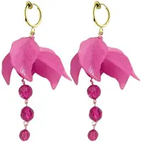 Charme Bijoux Klem oorbellen -Flamingo -roze -goudkleur- Geen gaatje- lang-
