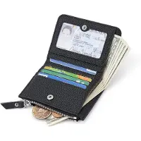 INF Heren Slim RFID-blokkerende portemonnee met muntvakje - Portemonnee van echt leer met ritssluiting Black
