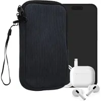 Kwmobile Telefoontasje voor L - 6,5" Hoesje - Van Neopreen en Ribfluweel - Mobieltasje 16,5 x 8,9 cm - Smartphone tasje in marineblauw