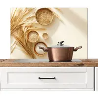 KitchenYeah Spatscherm keuken 80x55 cm - Kookplaat achterwand Granen - Hout - Kom - Beige - Muurbeschermer - Spatwand fornuis - Hoogwaardig aluminium