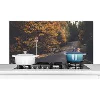 KitchenYeah Spatscherm keuken 120x60 cm - Kookplaat achterwand Bomen - Weg - Herfst - Muurbeschermer - Spatwand fornuis - Hoogwaardig aluminium