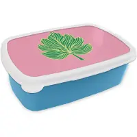MuchoWow Broodtrommel Blauw - Lunchbox Blad - Groen - Illustratie - Minimalistisch - Brooddoos 18x12x6 cm - Brood lunch box - Broodtrommels voor kinderen en volwassenen