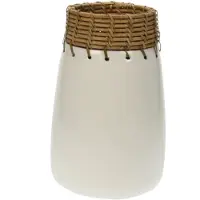 Meander Vaas wit hout/riet Ø15x25cm