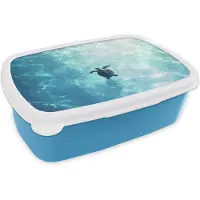 MuchoWow Broodtrommel Blauw - Lunchbox Schildpad - Zee - Blauw - Schittering - Brooddoos 18x12x6 cm - Brood lunch box - Broodtrommels voor kinderen en volwassenen