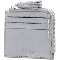 Coccinelle Leren kaarthoes Tassel Credit Card Holder Steel zilverkleurig