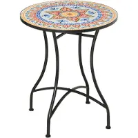 Outsunny ronde tuintafel met keramisch mozaiekblad voor 2 personen - Bistrotafel - Balkontafel - Terrastafel