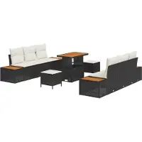 vidaXL Tuinbank Set 9 st 8-Aantal zitplaatsen Zwart Poly rattan