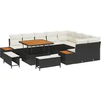 vidaXL Tuinbank Set 12 st 11-Aantal zitplaatsen Zwart Poly rattan