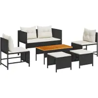vidaXL Tuinbank Set 6 st Zwart en Crème poly rattan