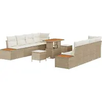 vidaXL Tuinbank Set 11 st 10-Aantal zitplaatsen Beige Poly rattan