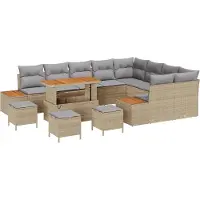 vidaXL Tuinbank Set 13 st 12-Aantal zitplaatsen Beige Poly rattan