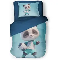 Eleganzzz Kinder Dekbedovertrek Micropercal Panda Power - blue 140x220/240cm