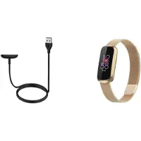 Strap-it Milanees Smartwatch band + Oplader - Geschikt voor Fitbit Luxe Milanese band - Champagne goud - Horlogeband / Polsband / Armband - RVS Stalen band - Magnetische sluiting -