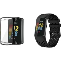 Strap-it Siliconen Smartwatch band + TPU Case (Zwart) - Geschikt voor Fitbit Charge 6 siliconen band met gaatjes - Zwart - Horlogeband / Polsband / Armband - Sportarmband - Silicoon