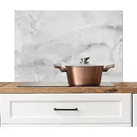 KitchenYeah Spatscherm keuken 80x55 cm - Kookplaat achterwand Marmer - Steen - Wit - Grijs - Marmerlook - Muurbeschermer - Spatwand fornuis - Hoogwaardig aluminium