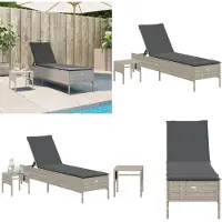 vidaXL Ligbed met tafel en kussen poly rattan lichtgrijs