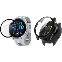Strap-it Hard Case (Zwart) + Screenprotector - Geschikt voor Garmin Forerunner 265 - Schokbestendige hoes - Krasbestendige schermbeschermer - 360° volledige bescherming - Bundel