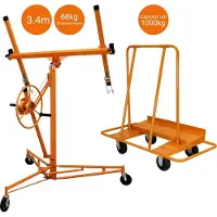 MonsterShop Platenlift voor gipsplatsen - 3.5 meter max werkhoogte + Trolley - Panelen - verrijdbaar met zwenkwielen - geschikt voor panelen tussen 1.2 m en 4.9 m
