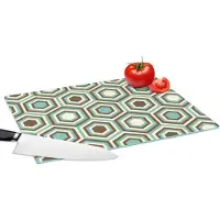 KitchenYeah Glazen Snijplank - 39x28 - Retro - Honeycomb - Blauw - Bruin - Snijplanken Glas