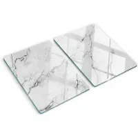 Tulup Glazen Snijplank - Wit Marmer Snijplank Glas - SET van 2 STUKS 40 x 52 cm - Anti-Slip Snijplanken-Serveerplanken van glas-UV Gelaagd Glas Serveerplanken-Dienblad-Kookbenodigdheden