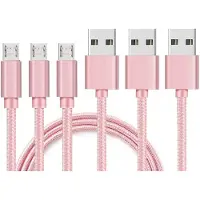 Phonillico 3x Micro USB naar USB A Nylon Gevlochten Kabel Roze - 1 meter - Oplaadkabel voor Realme 5i (6,52" 2020) / C3 (6,5" 2020) / C11 (6,5" 2020) / C11 (2021) (6,52" 2021)