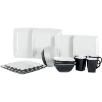 Gimex - Servies - Quadrato - Zwart/Wit - 16-Delig