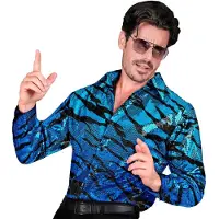 Widmann - Paillettten Overhemd Joe Exotic Tijgerkoning Man - Blauw - Small / Medium - Carnavalskleding - Verkleedkleding