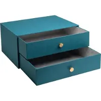 Exacompta OfficeByMe-ladebox A4+ blauwgroen, 2 laden met gouden knop, FSC-karton, stapelbaar, plasticvrij