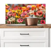 KitchenYeah Spatscherm keuken 80x40 cm - Kookplaat achterwand Bloemenveld - Klaprozen - Kleurrijk - Muurbeschermer - Spatwand fornuis - Hoogwaardig aluminium