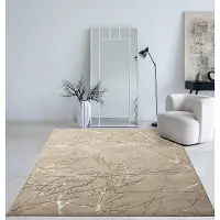 The Carpet Mila – Modern vloerkleed met takkenmotief en glansstructuur, geschikt voor woonkamer en hal, beige met bruin takken, 140 x 200 cm