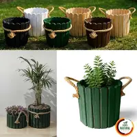 Floranica ronde bloempot 20 x 33 cm van grenenhout, plantenpot, bloembak, kruidenpot voor huis en tuin, voor binnen- en buitengebruik, groen