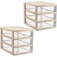 PlasticForte Ladekastje bureau organizer - 2x - 3 lades - beige/transparant - L26 x B35 x H27 cm - kunststof