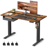 Vasagle In hoogte verstelbaar elektrisch bureau met stopcontact en lade, Vintagebruin + zwart / 60 x 120 x (72-120) cm