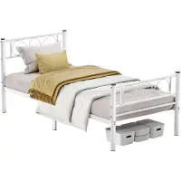 Vasagle Metalen bedframe met opbergruimte onder het bed, Wit / 90 x 190 cm
