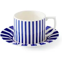 Spode Steccato theemok 29 cl met schotel Ø15,5 cm Blauw-wit