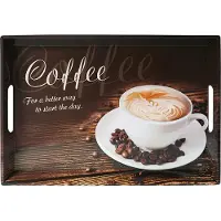Kesper Diep Dienblad Rechthoekig - Koffie Print - Design koffie / Thee dienblad - Dienblad met handvatten - Melamine - 50 x 35 x 4.5 Cm