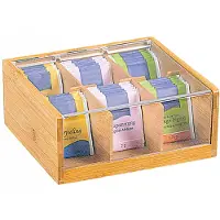 Kesper FSC Bamboe Theedoos met 6 Vakken - Voorkant doorzichtig - Theekist Bamboe hout - Thee Doos - Thea Box - 22 x 21 x 9.5 Cm