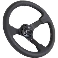 Nrg Reinforced Steering Wheel (350mm / 3in. Deep) Bk Leather w/Bk BBall Stitch (Odi Bakchis Edition)