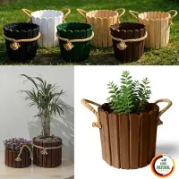 Floranica ronde bloempot 30 x 33 cm van grenenhout, plantenpot, bloembak, kruidenpot voor huis en tuin, voor binnen- en buitengebruik, bruin