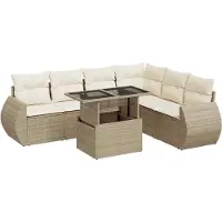 vidaXL 7-delige Loungeset met kussens poly rattan beige