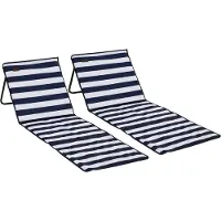 Merax Strandmat 2 Stuks Opvouwbaar Verstelbaar Met Rugleuning En Draagtasje Blauw Wit