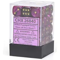 Chessex Gemini 12mm d6 dobbelstenenblokken met stippen dobbelstenenblokken (36 dobbelstenen) - Zwart-Paars met goud