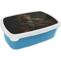 MuchoWow Broodtrommel Blauw - Lunchbox Beer - Bruin - Pak - Hoed - Brooddoos 18x12x6 cm - Brood lunch box - Broodtrommels voor kinderen en volwassenen