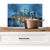 KitchenYeah Spatscherm keuken 60x40 cm - Kookplaat achterwand Skyline Toronto - Water - Stadslichten - Toren - Muurbeschermer - Spatwand fornuis - Hoogwaardig aluminium