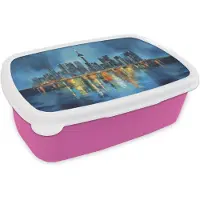 MuchoWow Broodtrommel Roze - Lunchbox Skyline Toronto - Water - Stadslichten - Toren - Brooddoos 18x12x6 cm - Brood lunch box - Broodtrommels voor kinderen en volwassenen