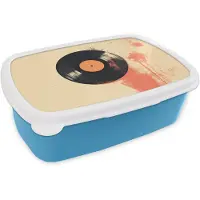 MuchoWow Broodtrommel Blauw - Lunchbox Vinylplaat - Zwart - Verfspatten - Retro - Brooddoos 18x12x6 cm - Brood lunch box - Broodtrommels voor kinderen en volwassenen