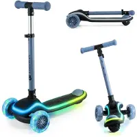 Kinderkraft RAKET - 3-Wiel kinderstep vanaf 2 jaar tot 50 kg - Wielen met RGB LED's - Opvouwbaar in 2 seconden - Verstelbaar stuur - Bleuw