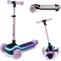 Kinderkraft RAKET - 3-Wiel kinderstep vanaf 2 jaar tot 50 kg - Wielen met RGB LED's - Opvouwbaar in 2 seconden - Verstelbaar stuur - Roze